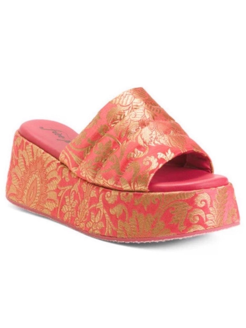 Free People Almost Paradise Coral & Gold Platform Slides